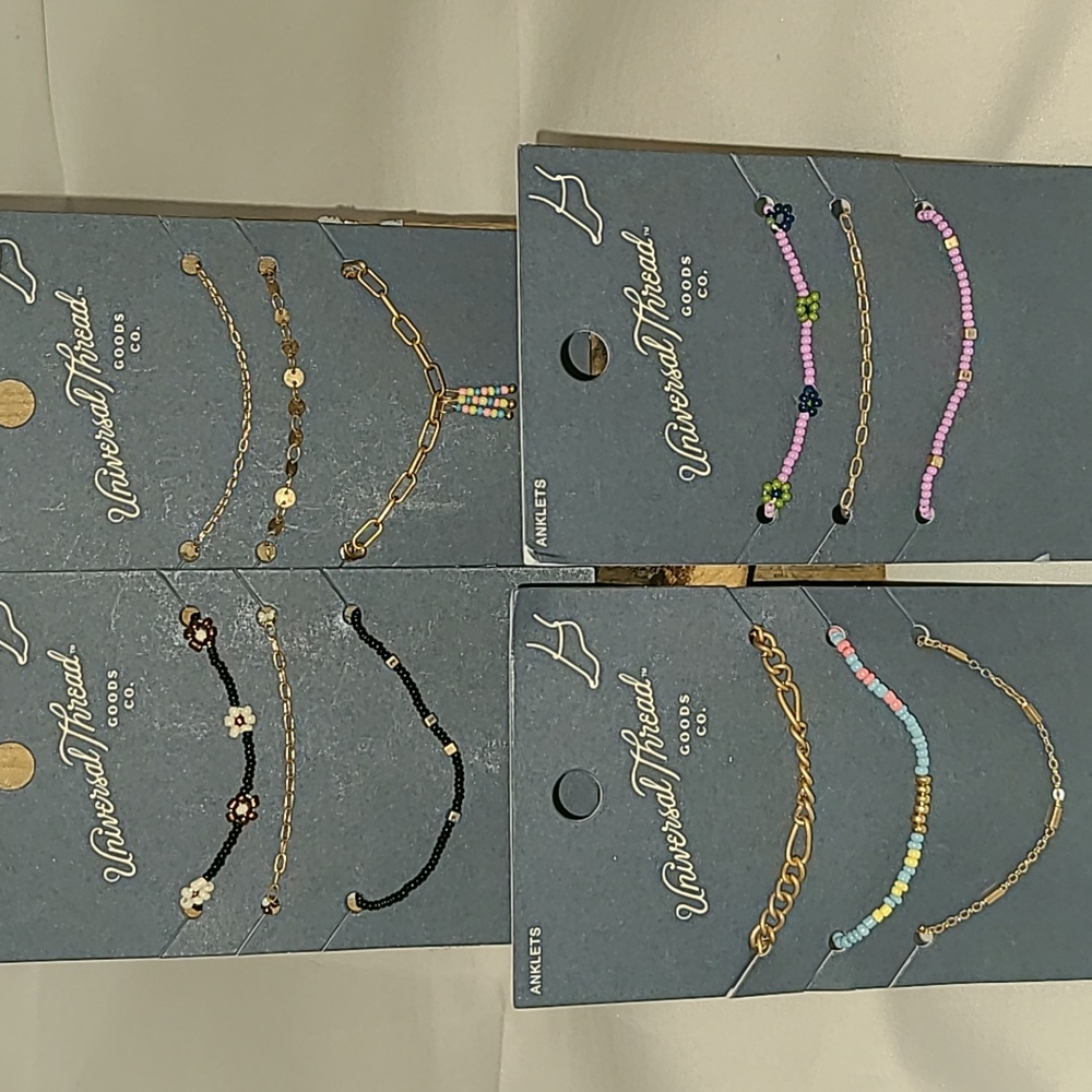 Universal Thread 4 pack of anklets. Beaded and chains. All gold tones.